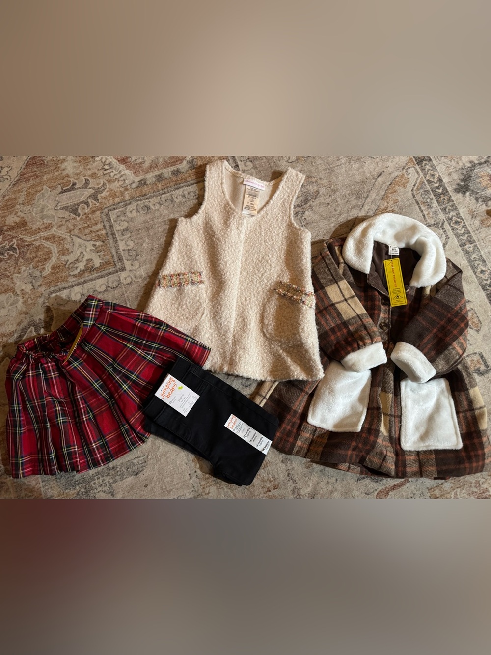 Girls Bundle Includes Cream Bouclé Vest - Stylish Layering Piece, Skirt, Dress